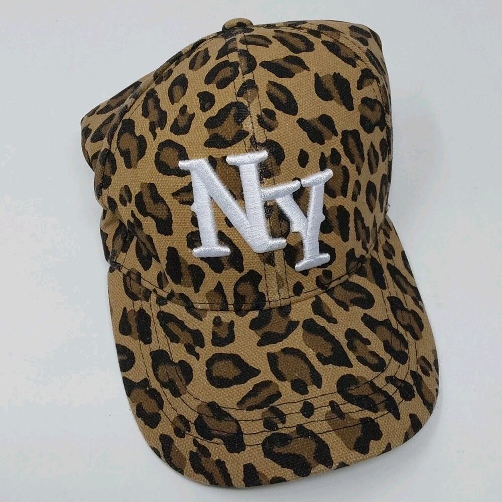 NY New York Leopard Print Adjustable Baseball Cap Hat Animal Print Tan